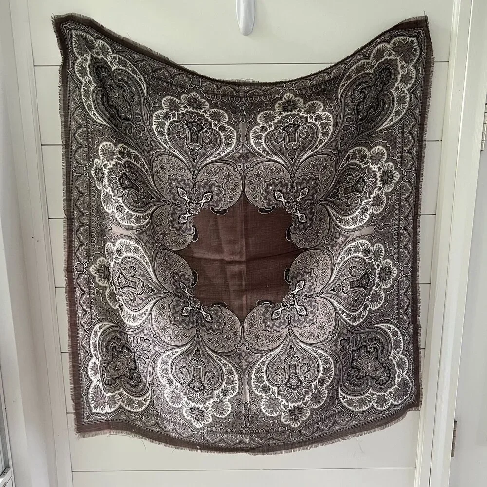 Taupe Paisley 100% Wool Scarf Wrap Shawl 35